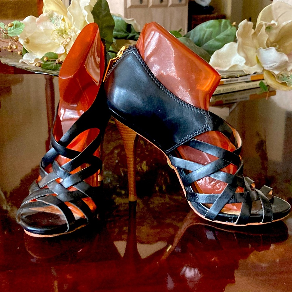 L.A.M.B. black cage stiletto